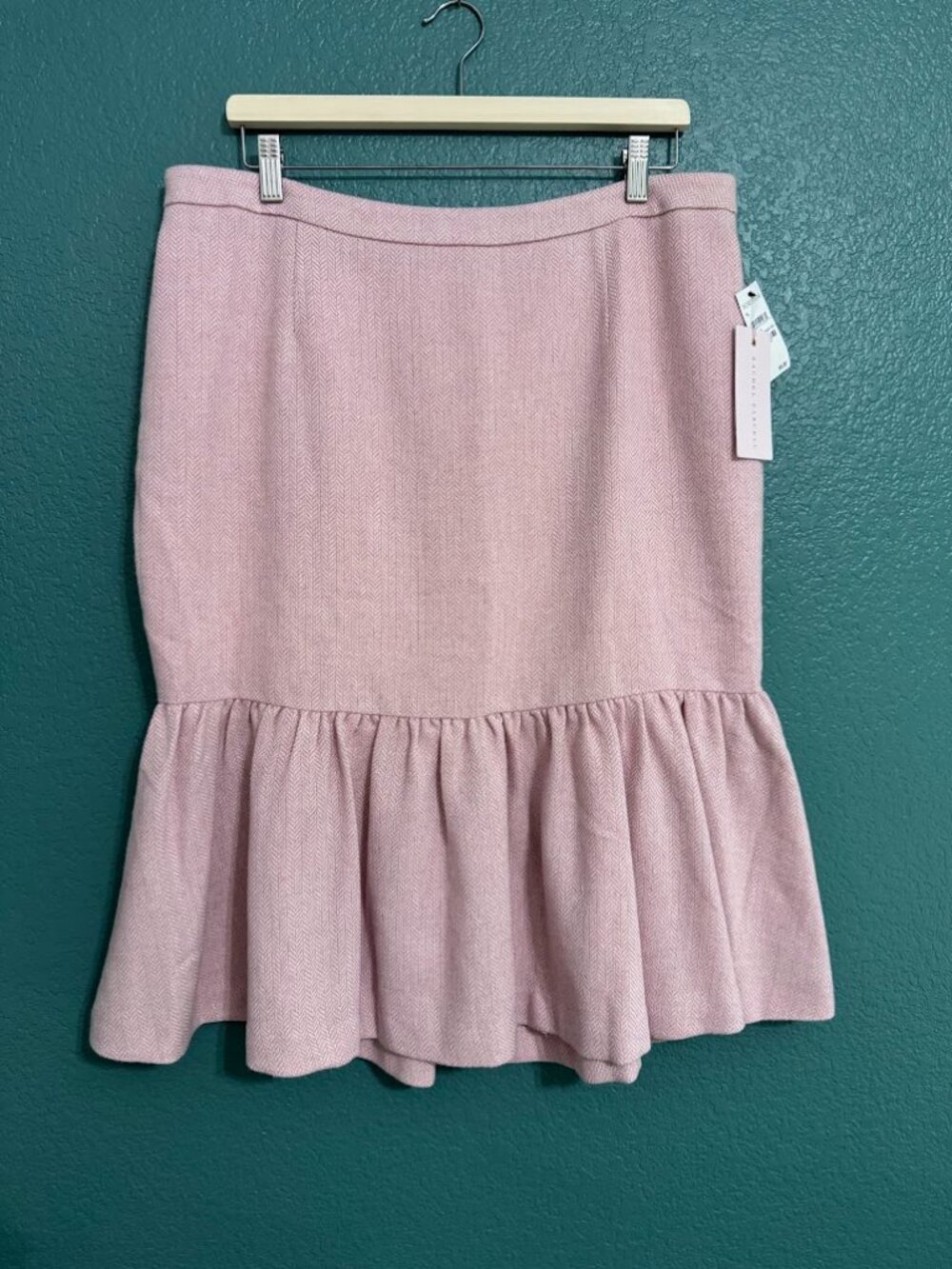 NWT Rachel Parcell Herringbone Tweed Flounce Mermaid Hem Skirt Pink XL